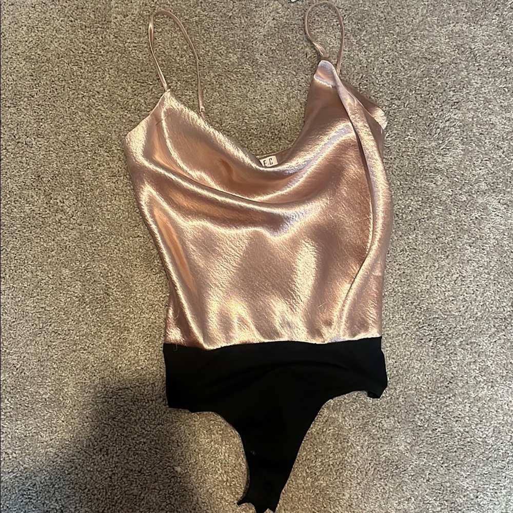 Elegant Satin Cowl Neck Top - Black and rose gold